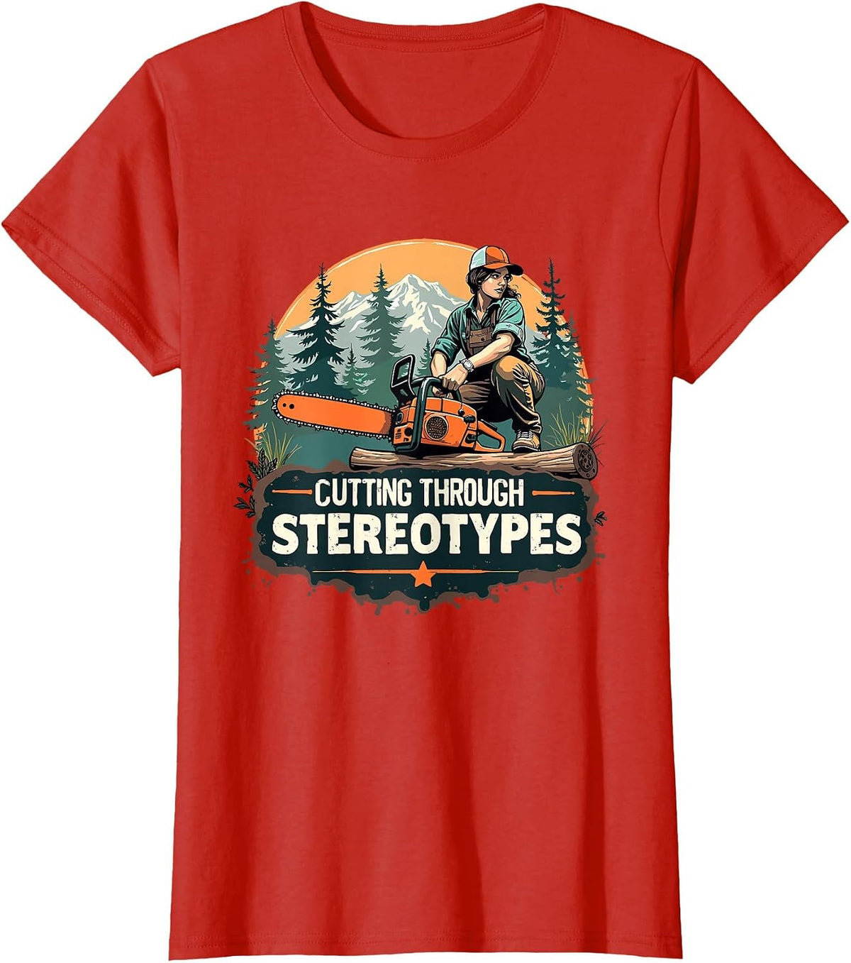 Logger Lady Foresrty Tree Service Female Arborist Chainsaw T-Shirt - Red