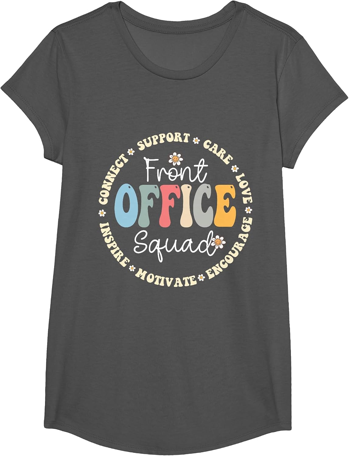 Retro School Secretary Admin Appreciation Front Office Squad Tees T-Shirts - Girls Asphalt Grey