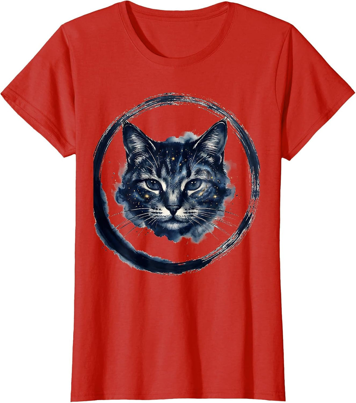 Cosmic Cat Galaxy Star Nebula Space Universe T-Shirt - Red