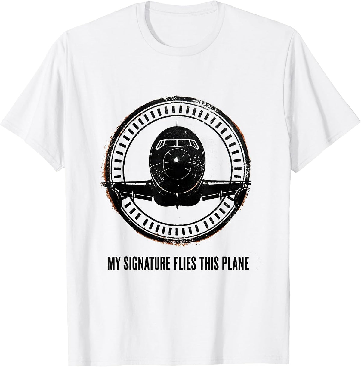 Men's My Signature Flies This Plane Rubber Stamp Aviation Worker T-Shirt - White