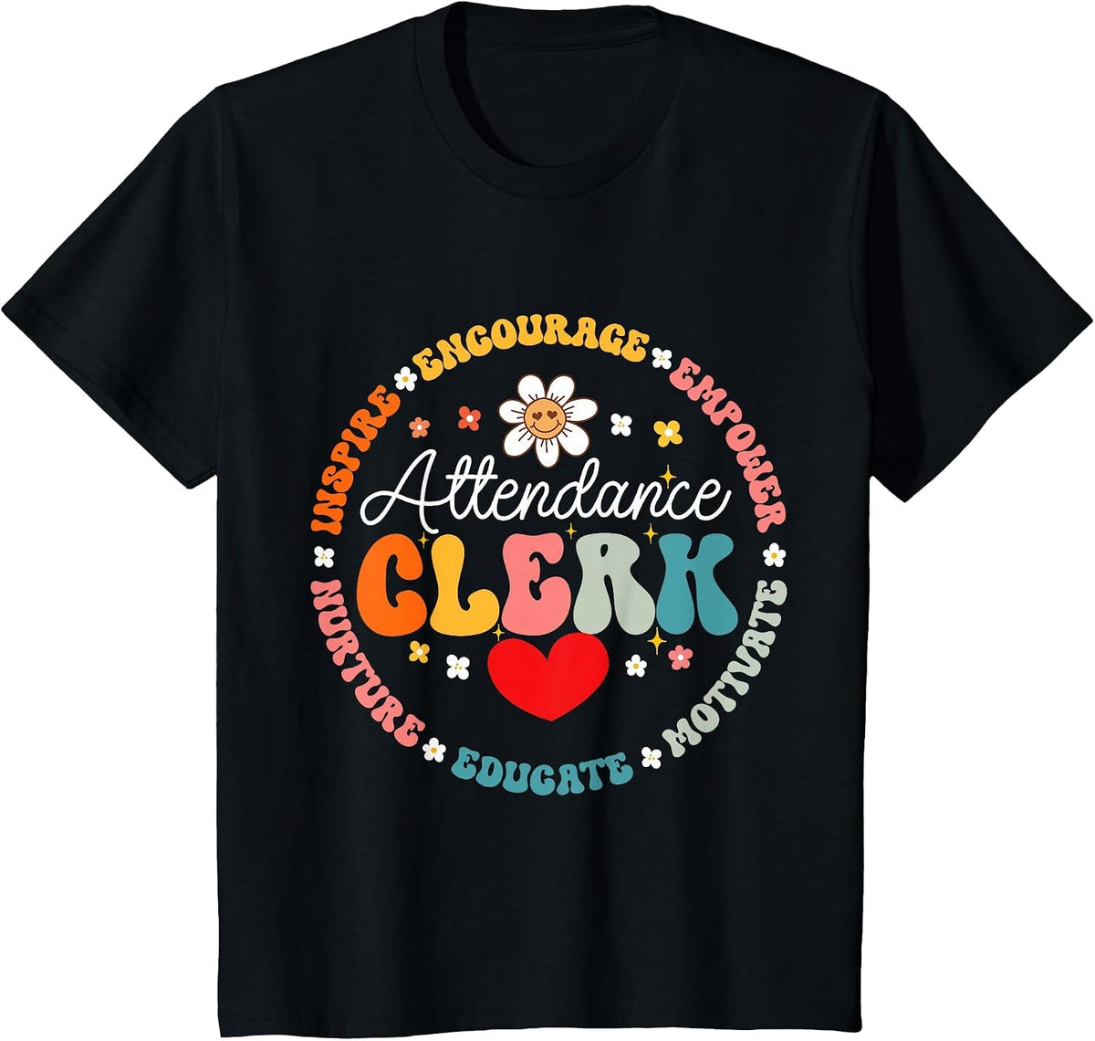 Groovy Attendance Clerk Back to School Appreciation Week T-Shirt - Black