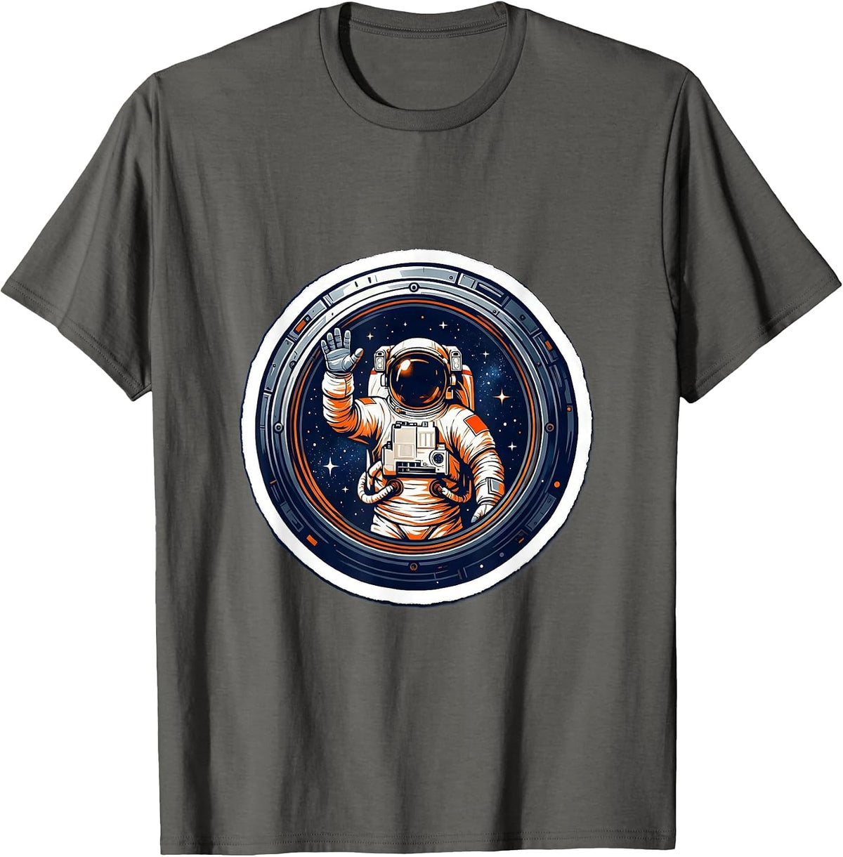 Hello From Space Astronaut Waving Graphic T-Shirt - Asphalt Grey