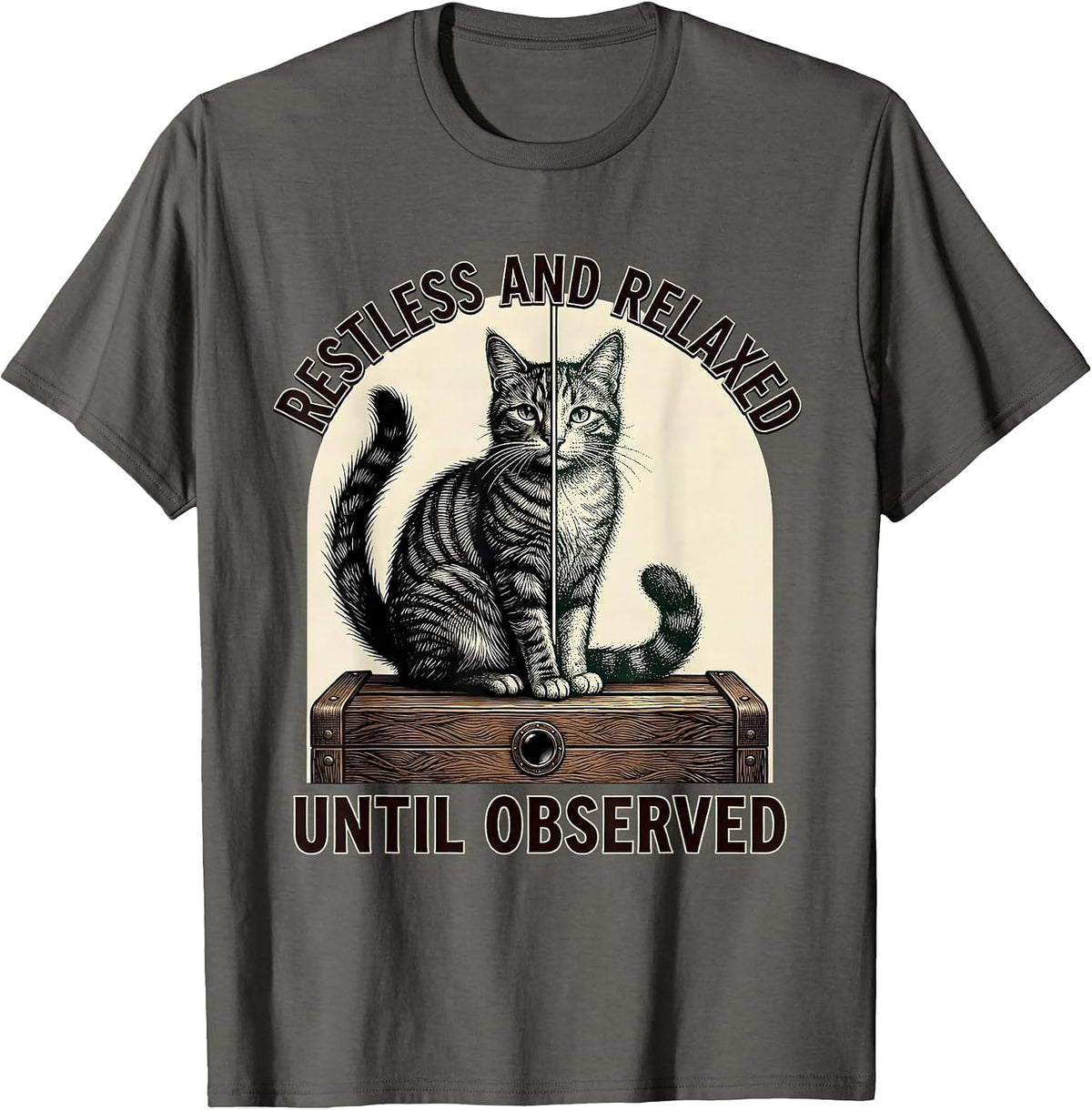 Men's Restless and Relaxed, Until Observed Quantum Physics Humor T-Shirt - Asphalt Grey