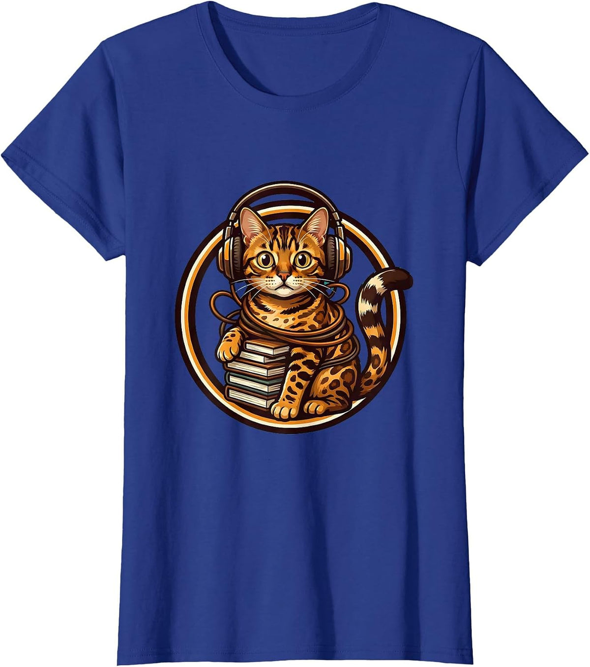Women's Bengal Cat Back to School Headphone Tangle T-Shirt - Royal Blue