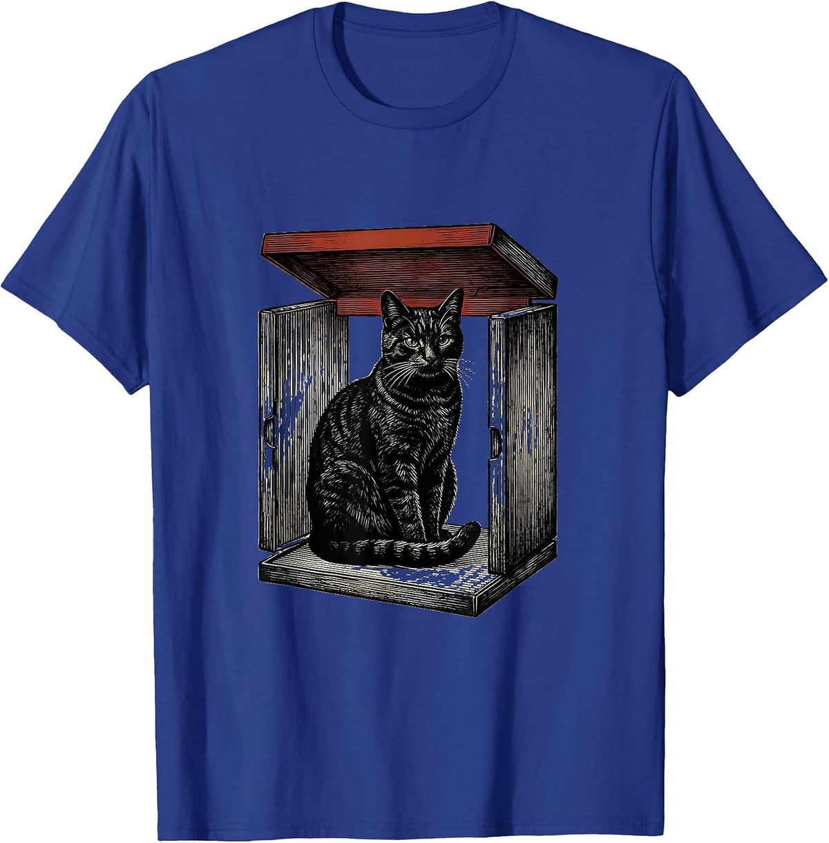 Seated Cat Silhouette Quantum Physics Nerd Humor T-Shirt - Royal Blue