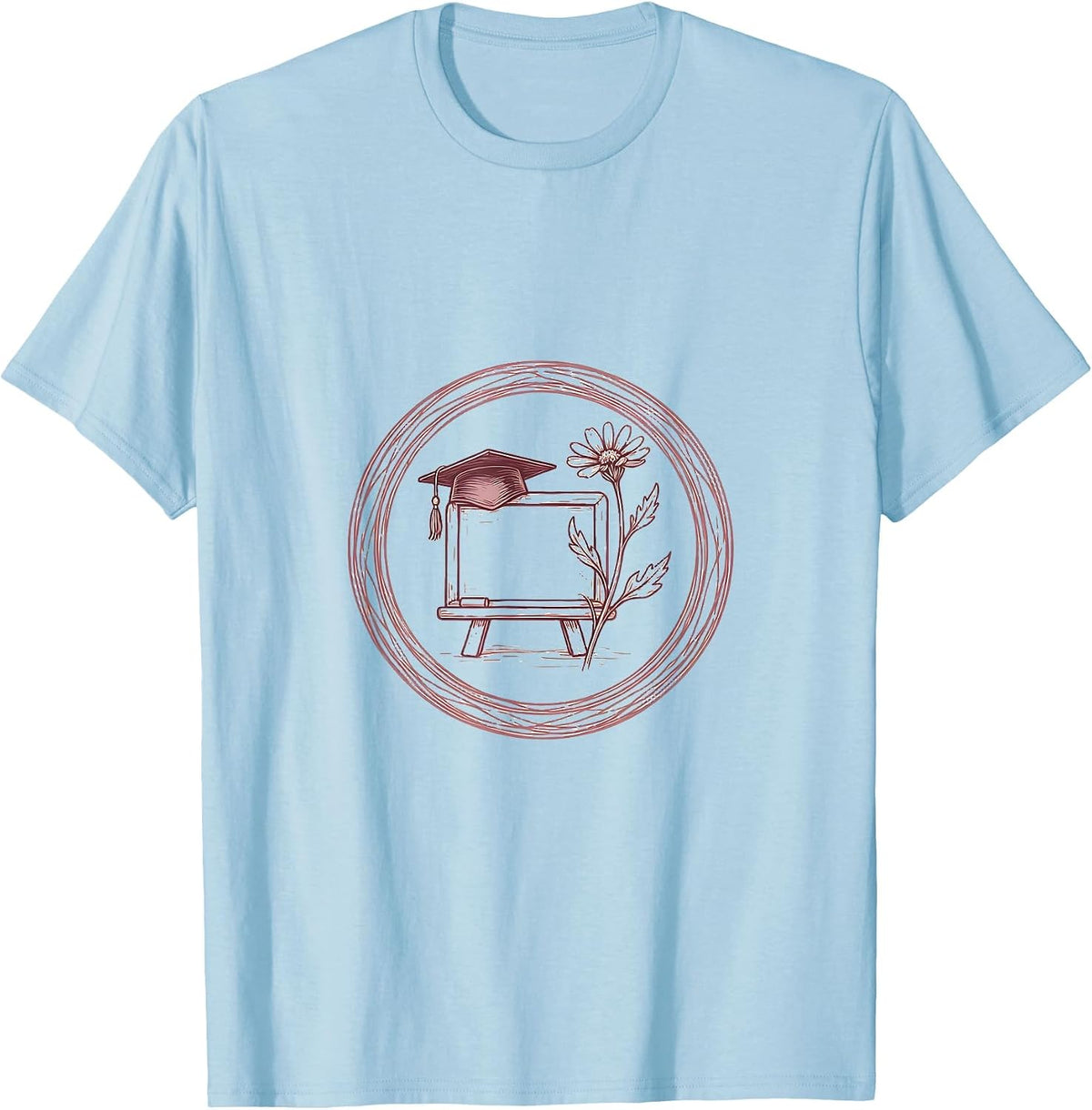 Elementary Teacher Graduation Cap Chalkboard Design T-Shirt - Baby Blue