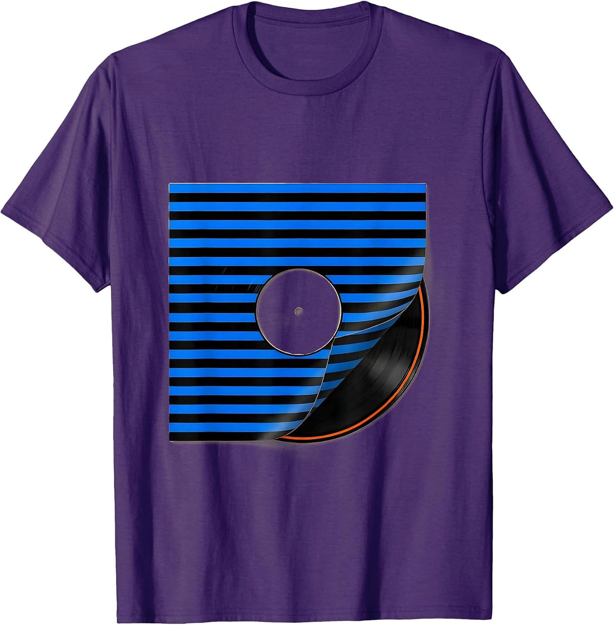 Men's Disrupted Stripe Record Sleeve Hip Hop 80s 90s Nostalgia T-Shirt - Purple