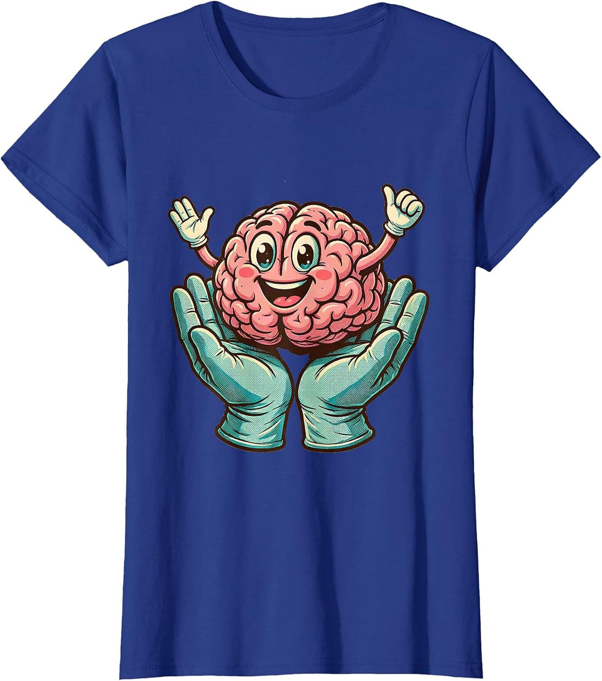 Women's Smiling Brain Surgeon Hands Dark Humor Graphic T-Shirt - Royal Blue