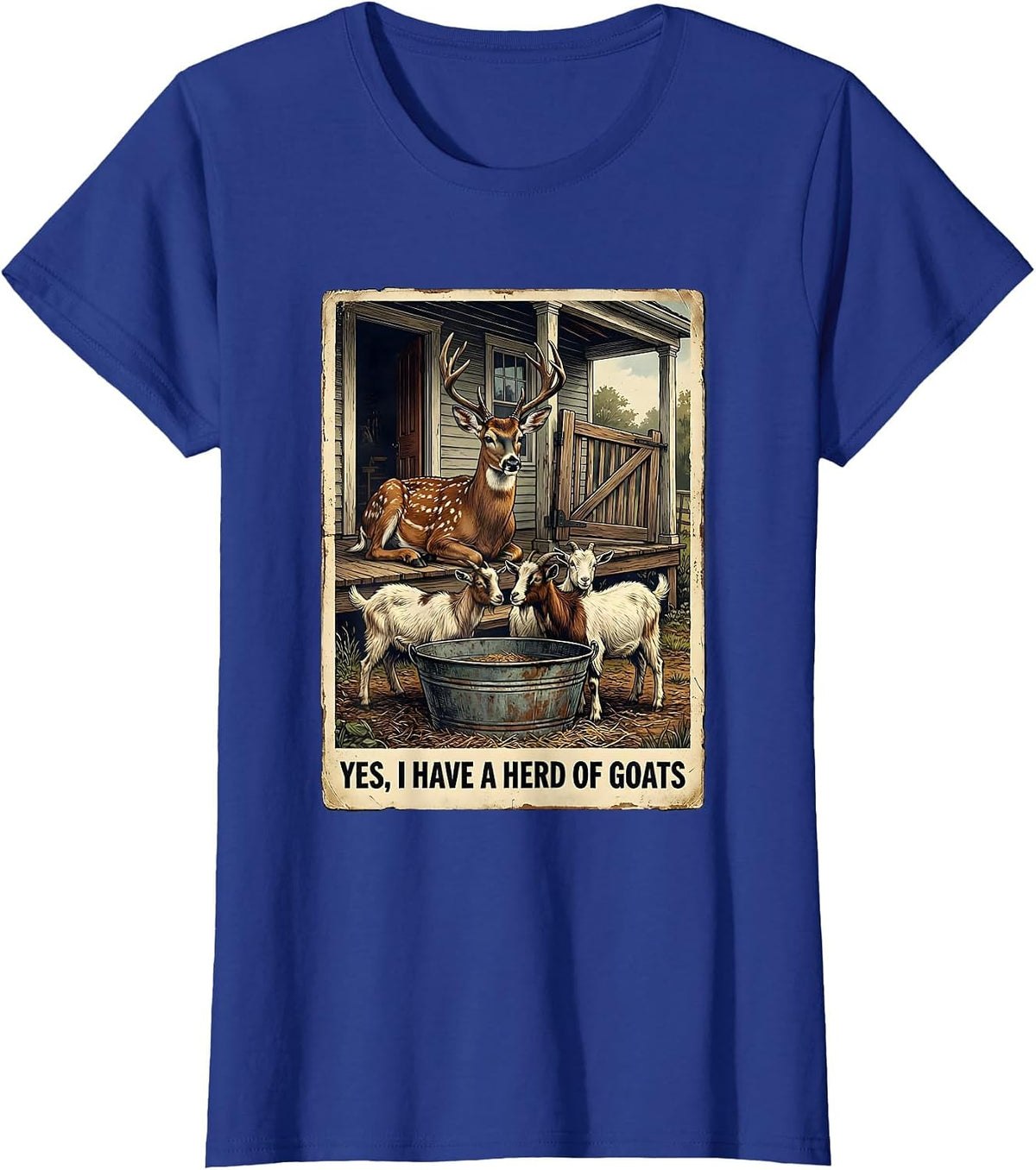Women's Yes I Have A Herd Of Goats Vintage Funny Goat Lover Farmer T-Shirt - Royal Blue