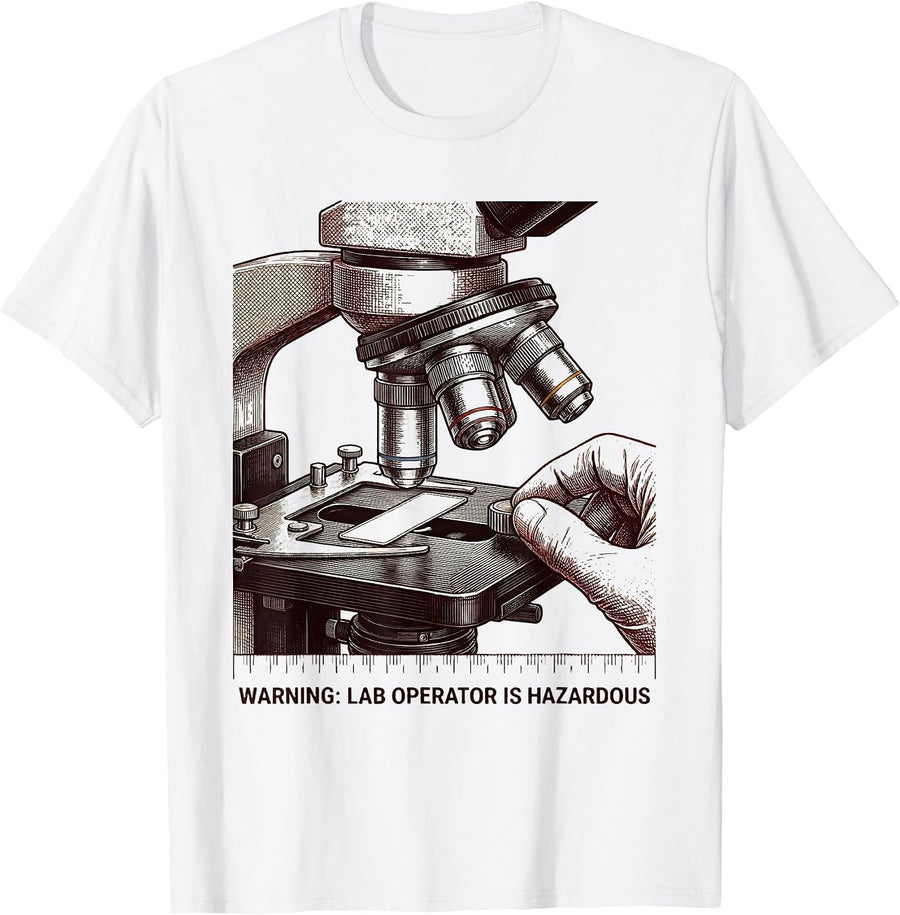 Men's WARNING: LAB OPERATOR IS HAZARDOUS Funny Science Teacher Lab T-Shirt - White