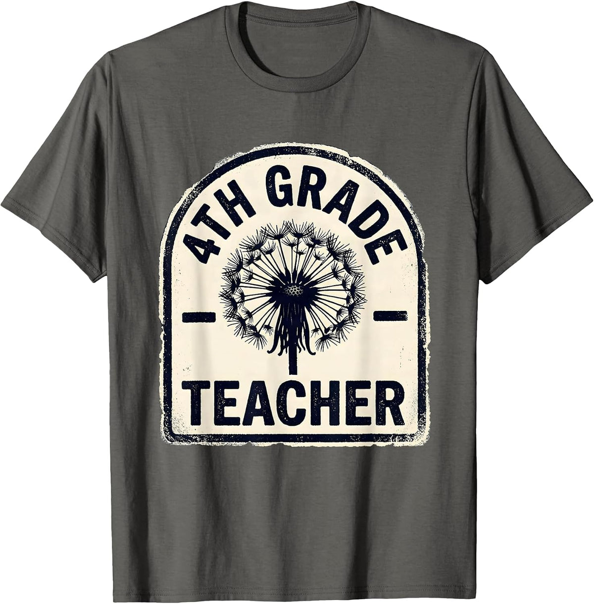 Men's 4th Grade Teacher Rubber Stamp Wildflower Back To School T-Shirt - Asphalt Grey