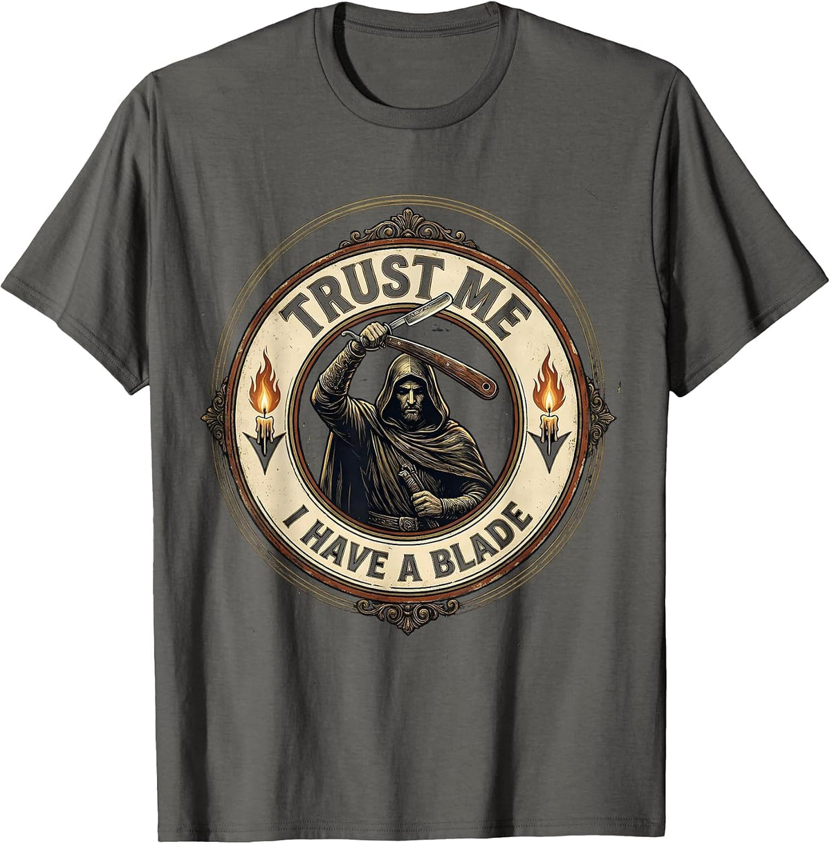 Men's Trust Me I Have A Blade Vintage Hairdresser Barber Humor T-Shirt - Asphalt Grey