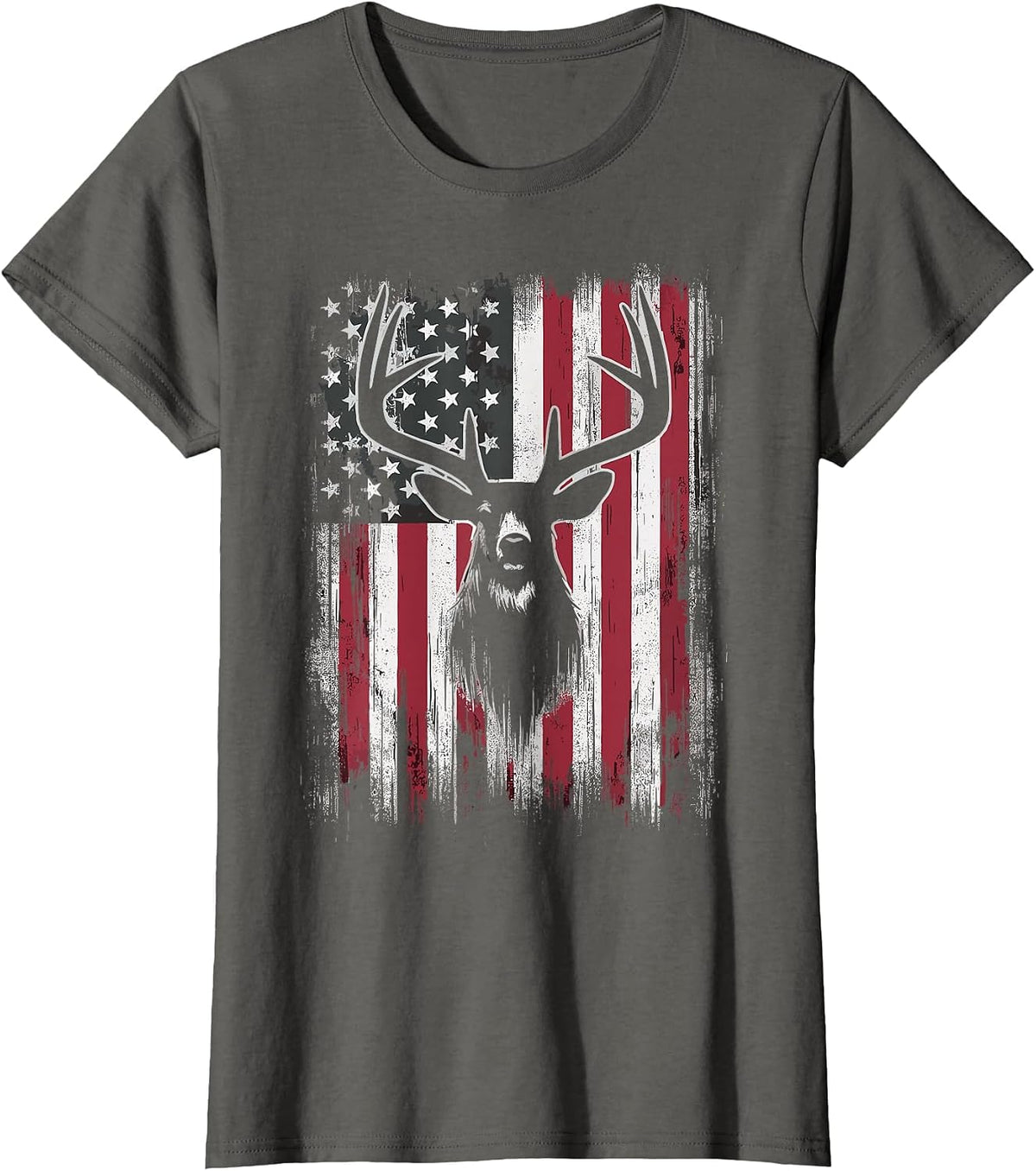 Deer Hunting American Flag T-Shirt - Asphalt Grey