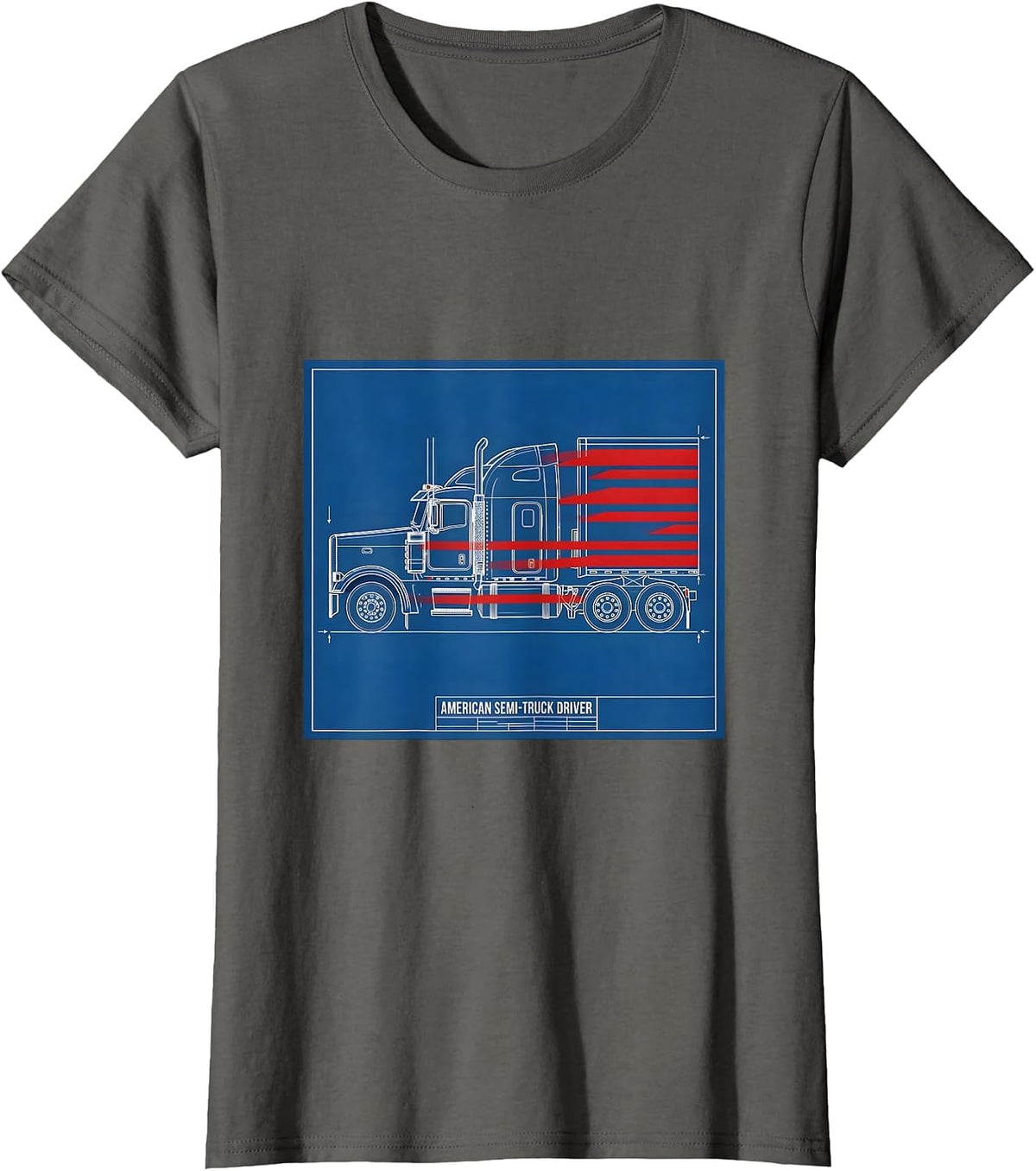 Women's American Semi-Truck Driver Patriotic Trucker Gift T-Shirt - Asphalt Grey