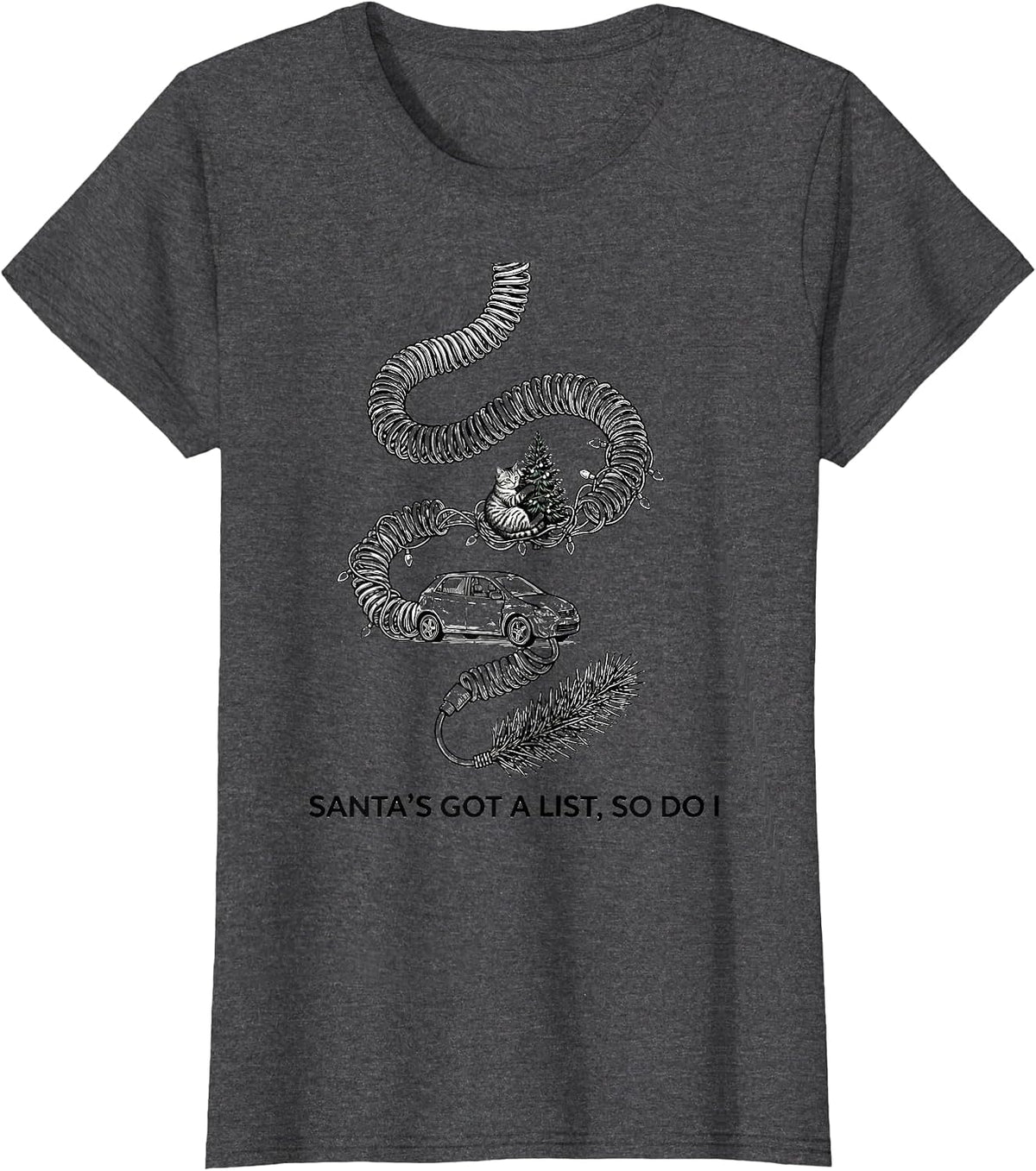 Women's Santa's Got A List So Do I Funny 911 Dispatcher Christmas T-Shirt - Dark Heather Grey