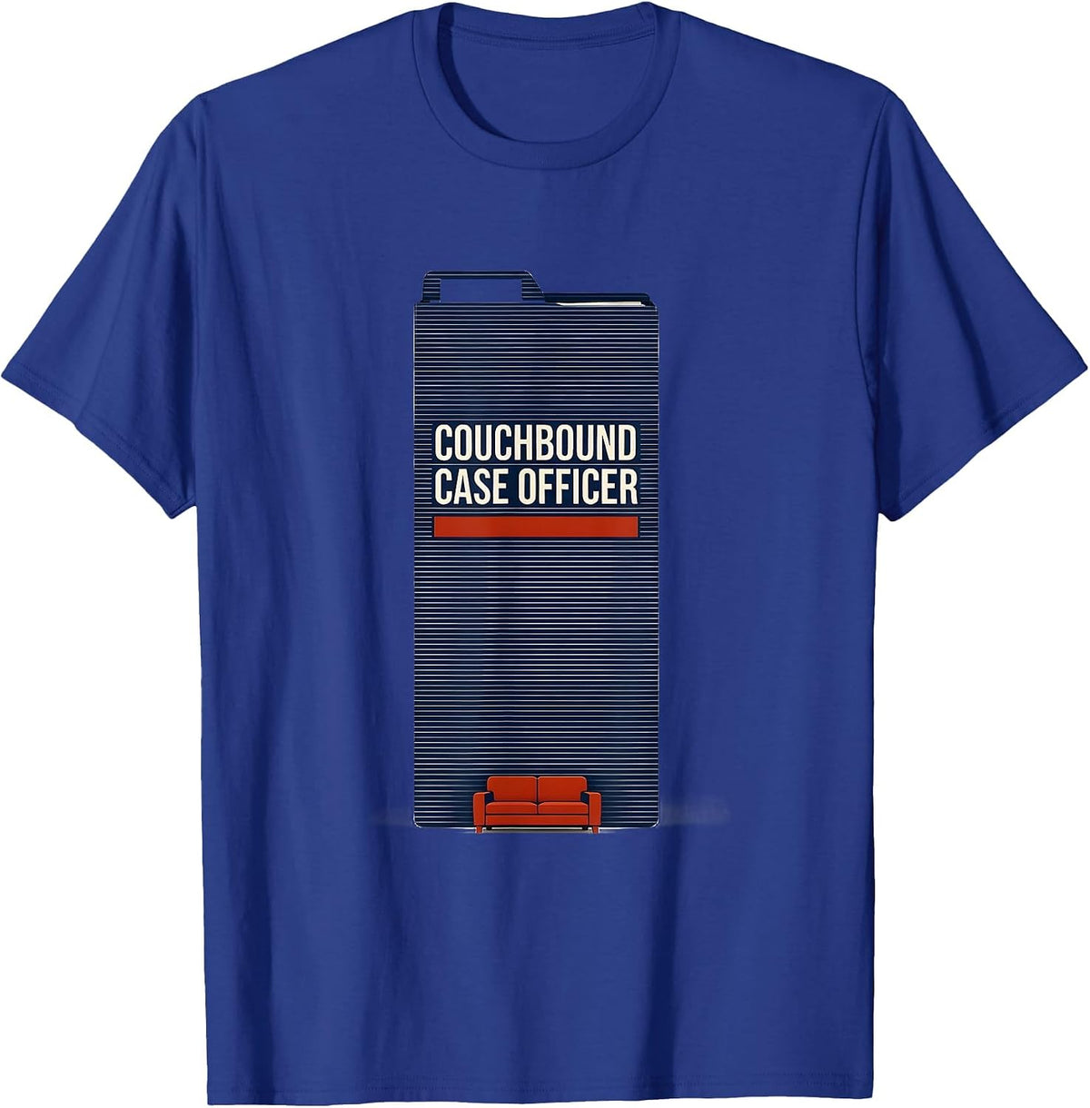 Men's Couchbound Case Officer True Crime Fan Humor T-Shirt - Royal Blue