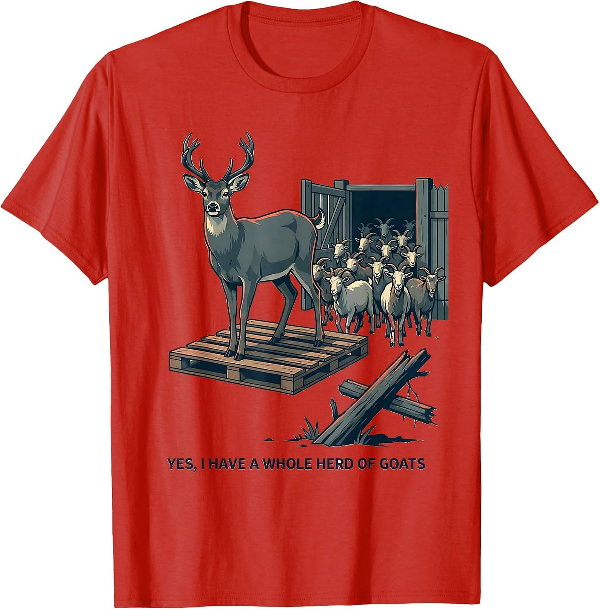 Men's Yes I Have A Whole Herd Of Goats Funny Goat Lover Farmer T-Shirt - Red