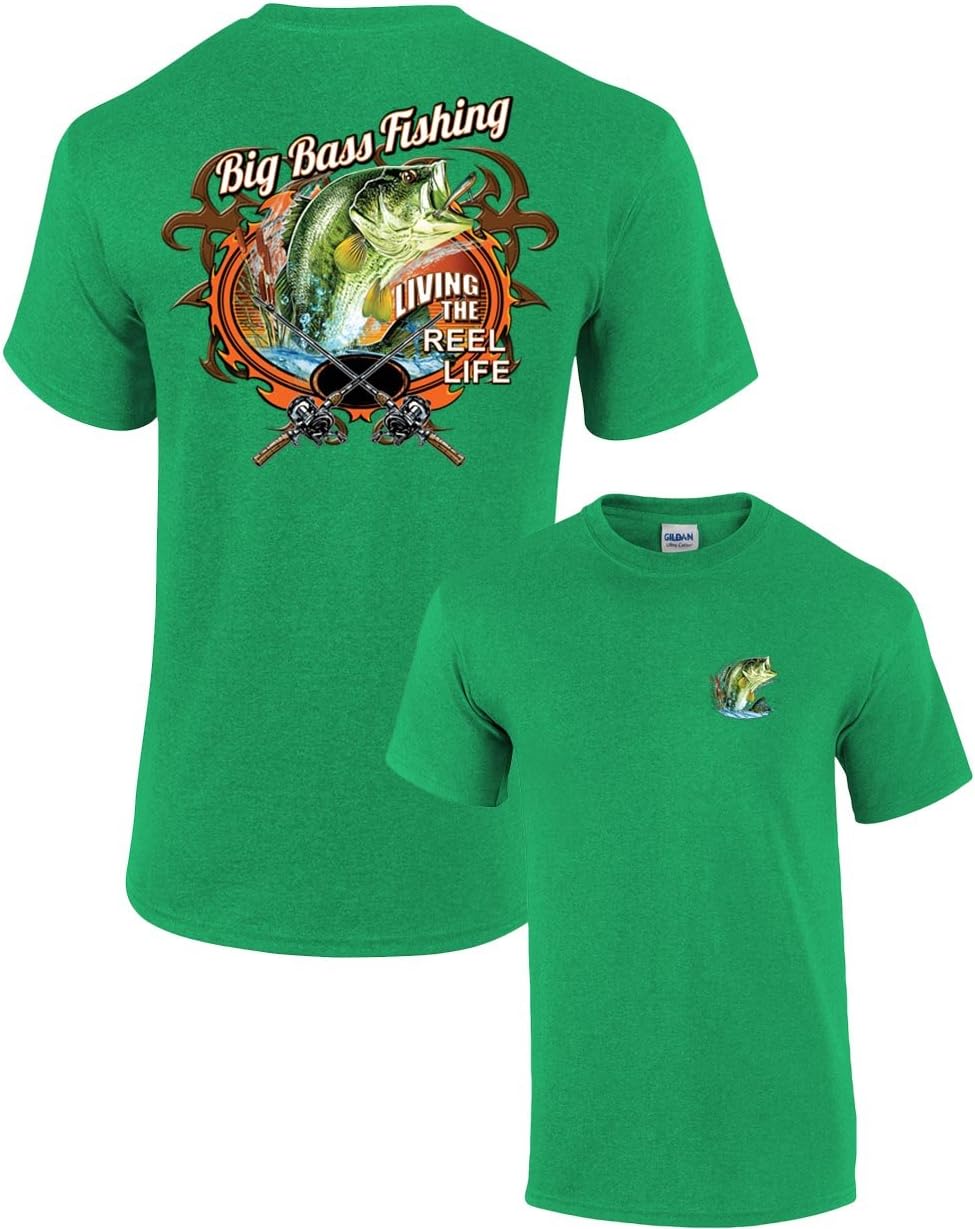 Big Bass Fishing T-Shirt Fisherman Outdoors Fish Boating Sporting Sport -Kelly-Medium - As Pictured