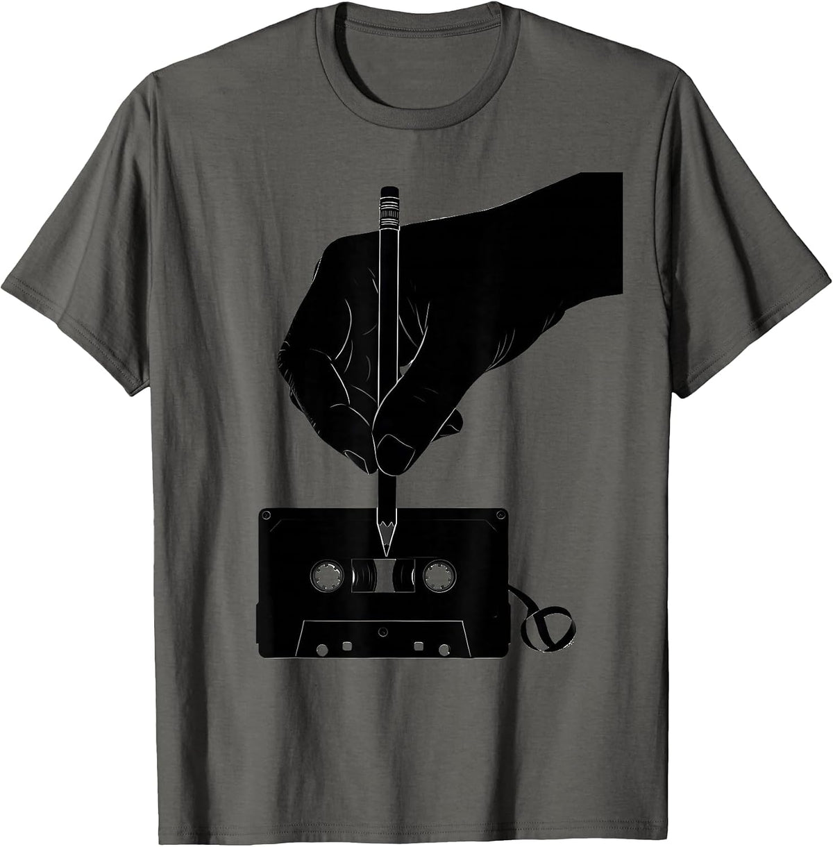 Pencil Cassette Hip Hop Nostalgia Old School T-Shirt - Asphalt Grey