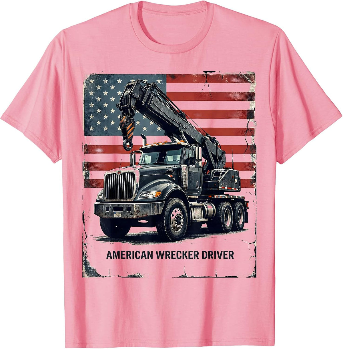 Men's American Wrecker Driver Distressed Patriotic Trucker T-Shirt - Pink