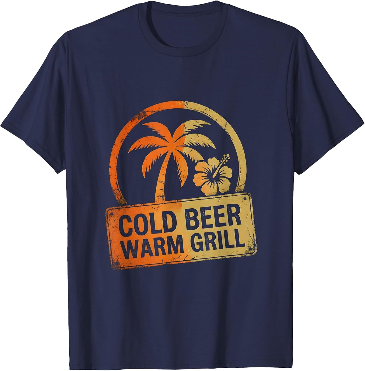 Cold Beer Warm Grill Labor Day BBQ Design T-Shirt - Navy Blue