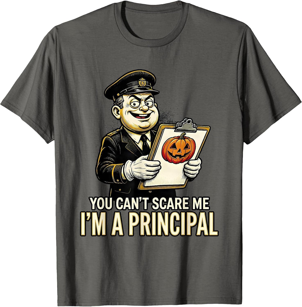 Men's You Can't Scare Me I'm A Principal Retro Cartoon Halloween T-Shirt - Asphalt Grey