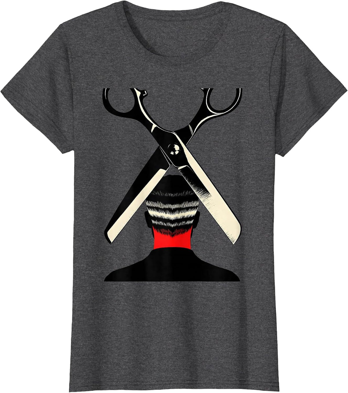 Women's Barber Scissors Silhouette Vintage Hairdresser Christmas T-Shirt - Dark Heather Grey