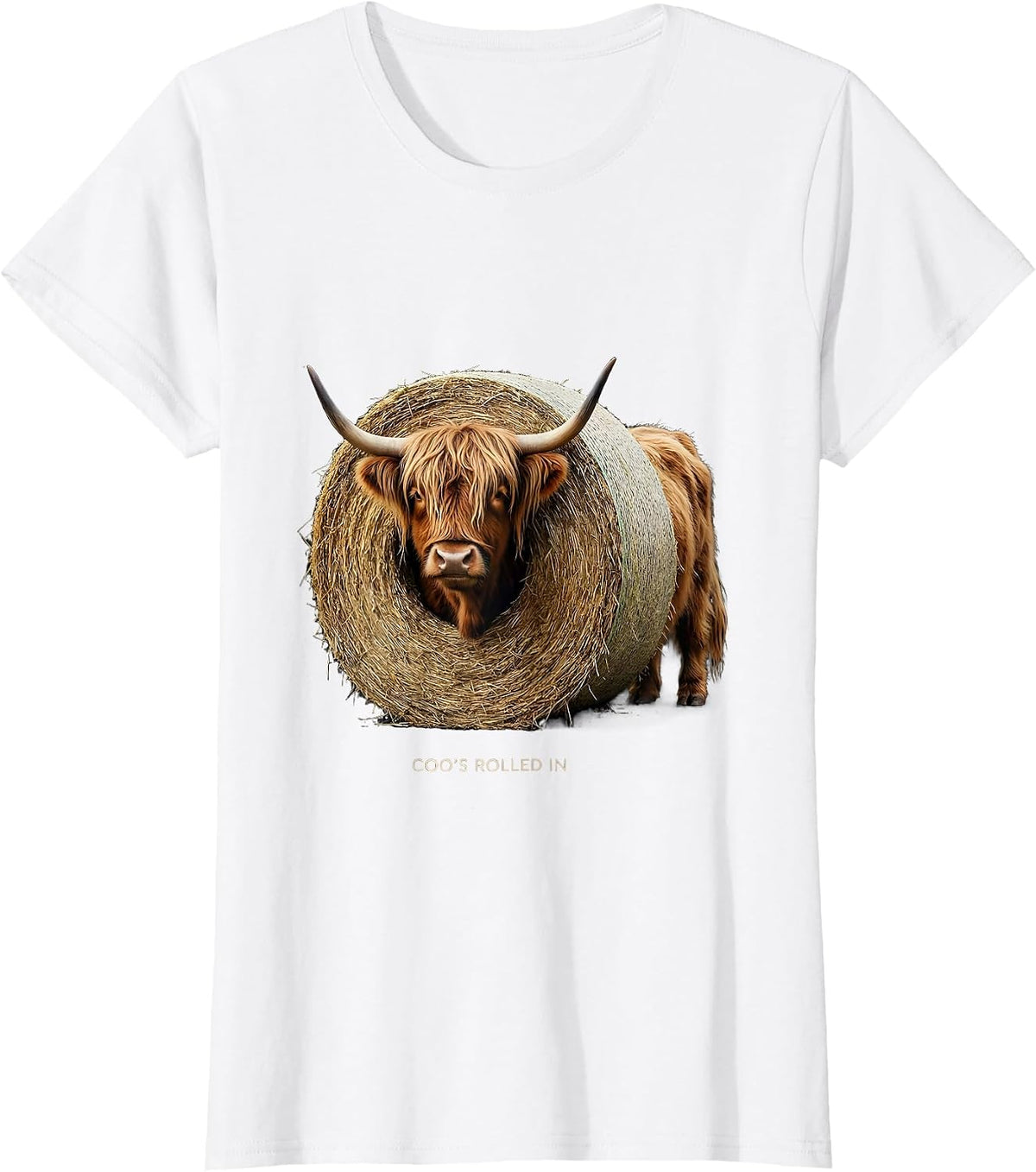 Women's Coo's Rolled In Whimsical Highland Cow Sleepshirt Cozy Humor T-Shirt - White