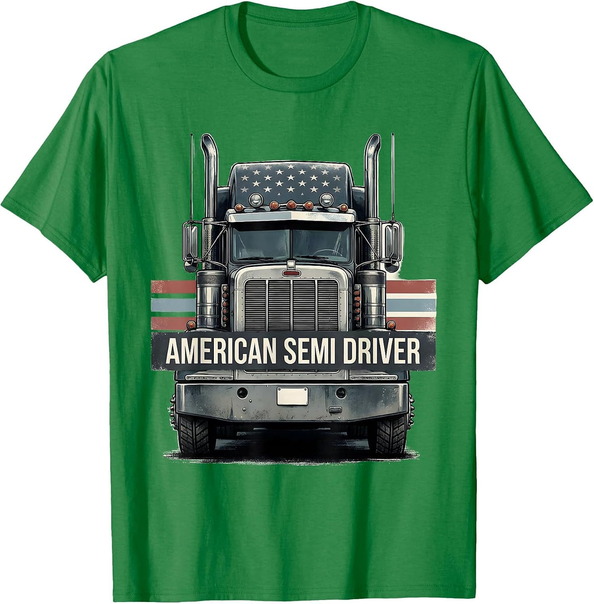 Men's American Semi Driver Patriotic Semi Truck Driver Trucker T-Shirt - Kelly Green