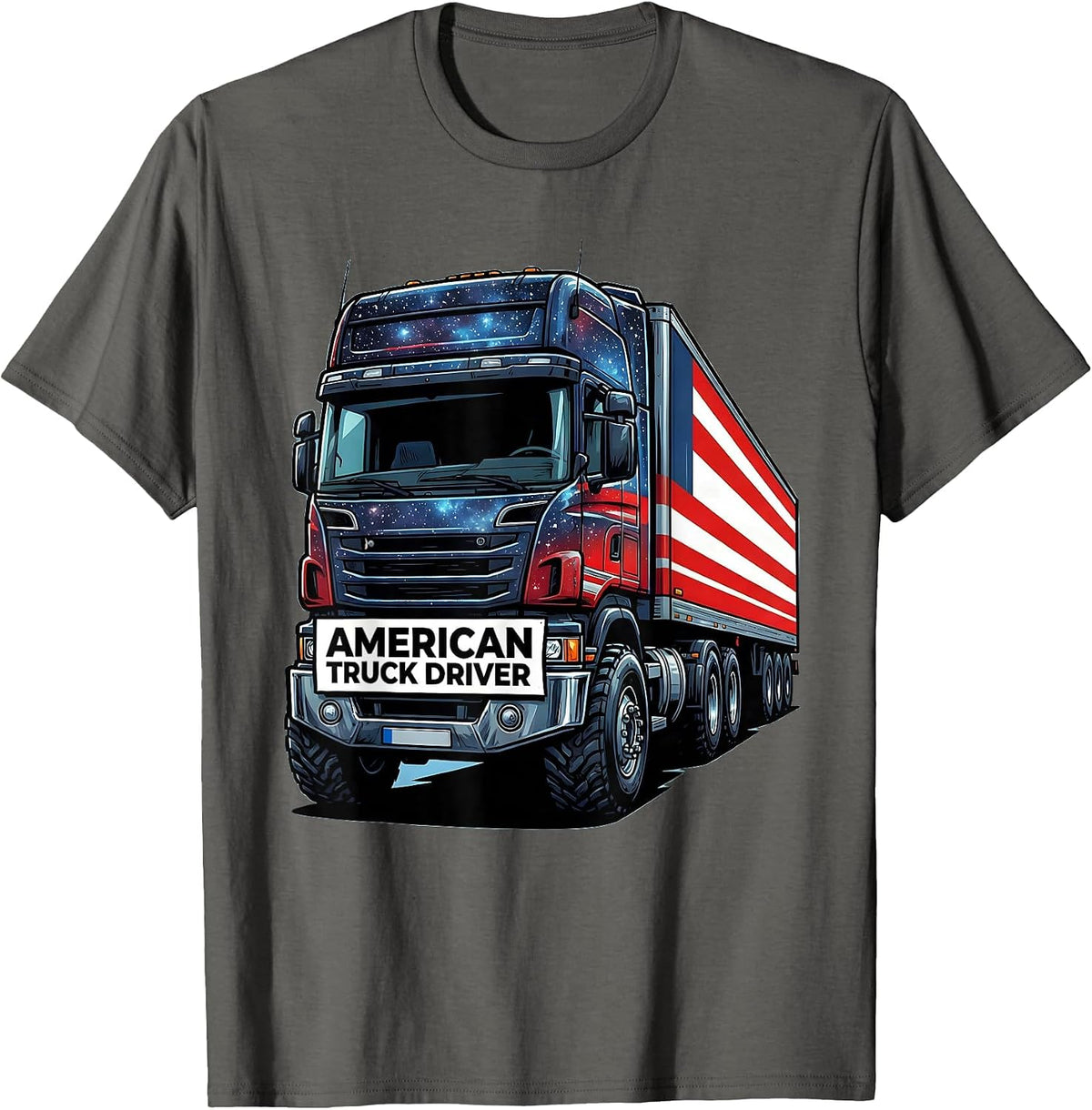 American Truck Driver Cartoon Patriotic Trucker Semi Driver T-Shirt - Asphalt Grey