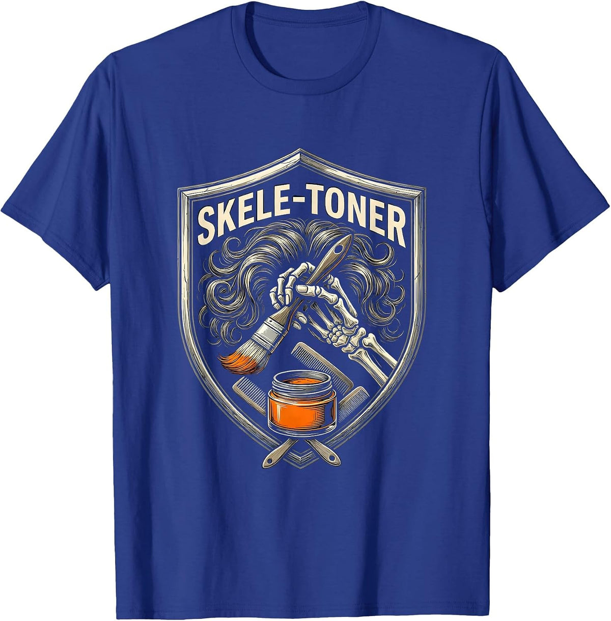 Skele-Toner Funny Halloween Skeleton Hairstylist Barber T-Shirt - Royal Blue