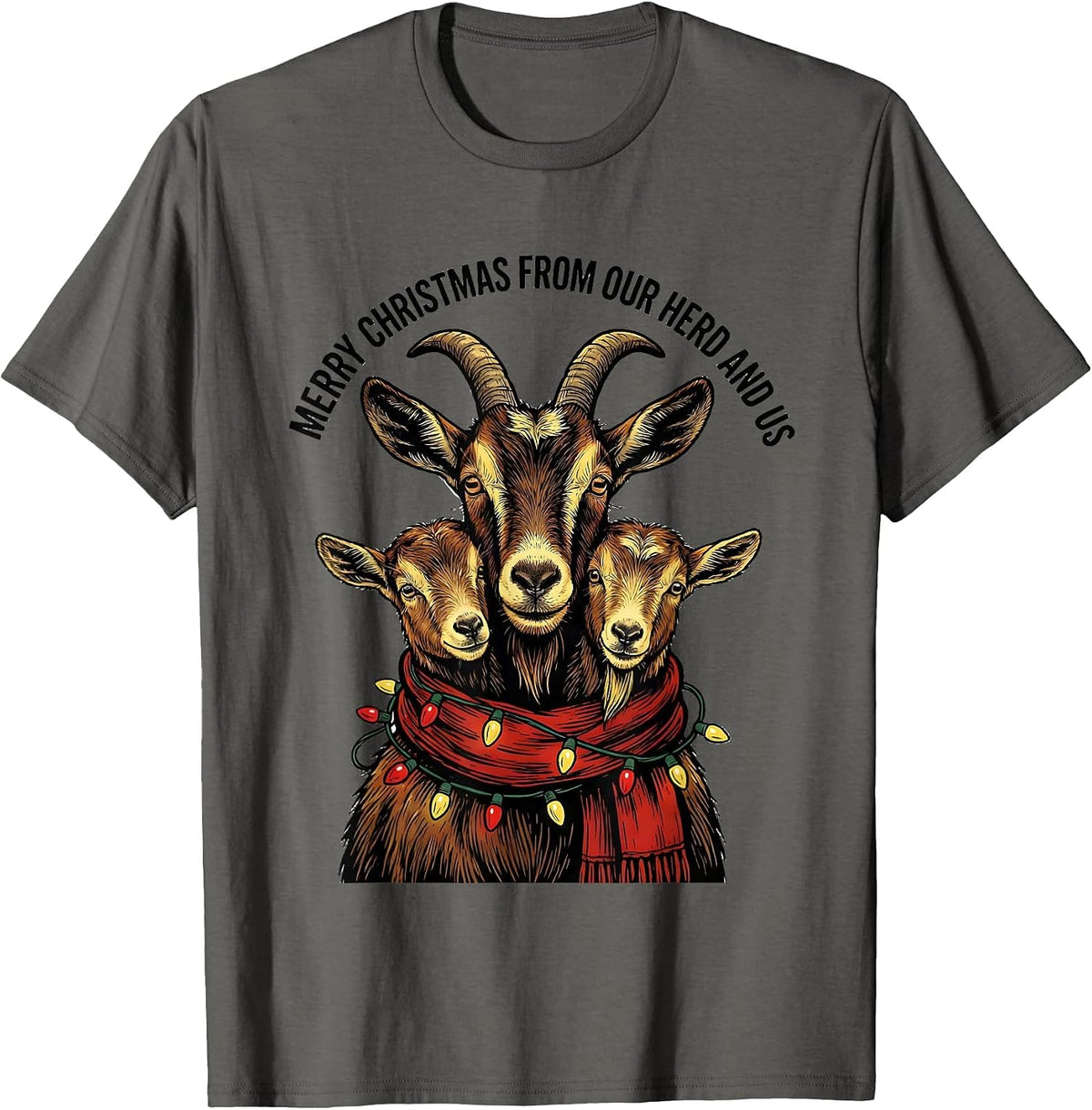 Merry Christmas From Our Herd and Us Funny Goat Lover T-Shirt - Asphalt Grey