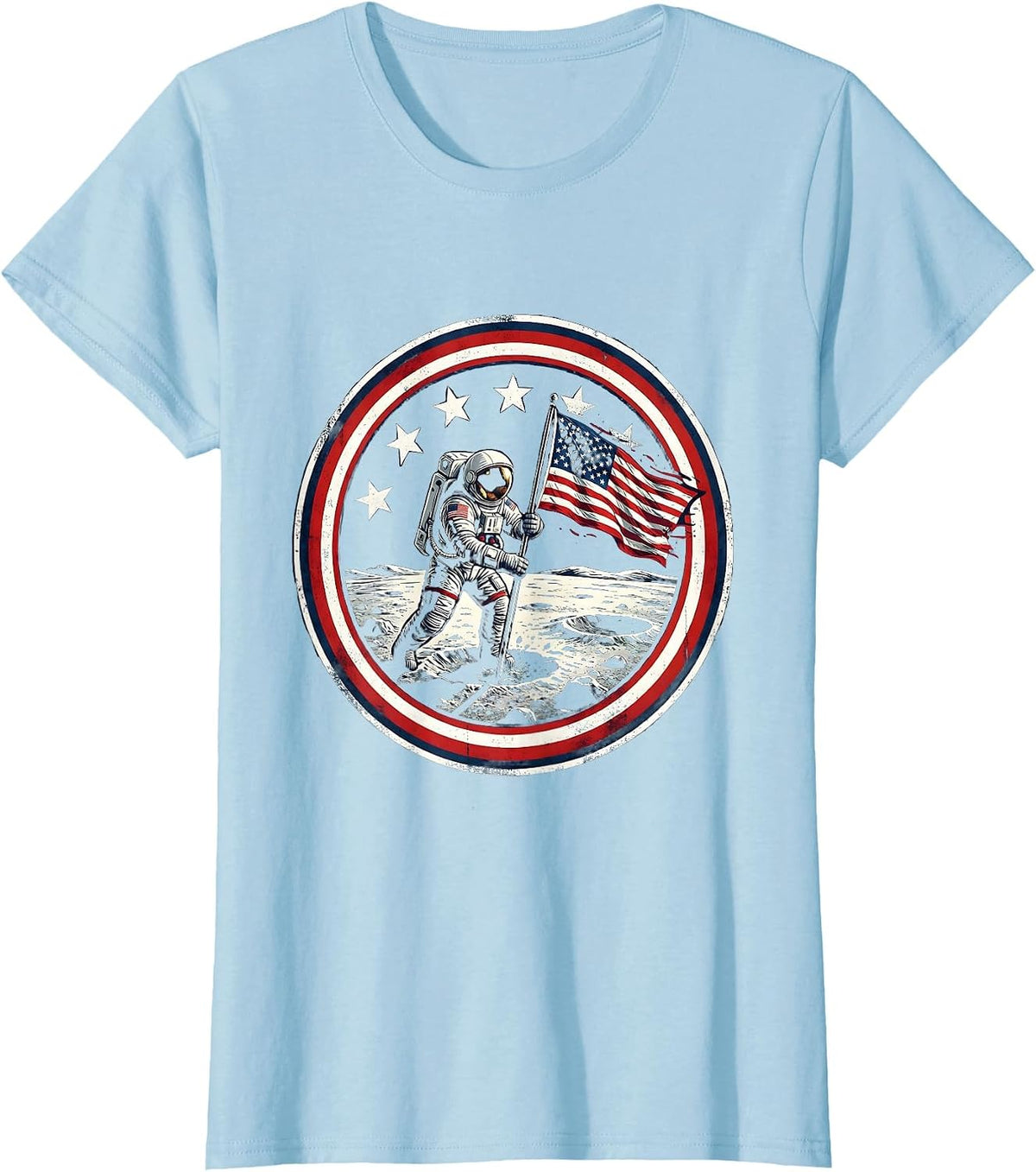 Astronaut Moon Flag Planting Space Explorer T-Shirt - Baby Blue