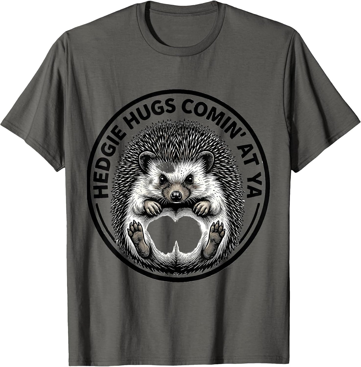 Men's Hedgie Hugs Comin At Ya Funny Hedgehog Lover Cute Animal T-Shirt - Asphalt Grey