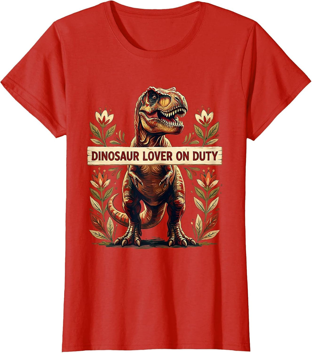 Dinosaur Lover On Duty T-Rex Graphic Design T-Shirt - Red