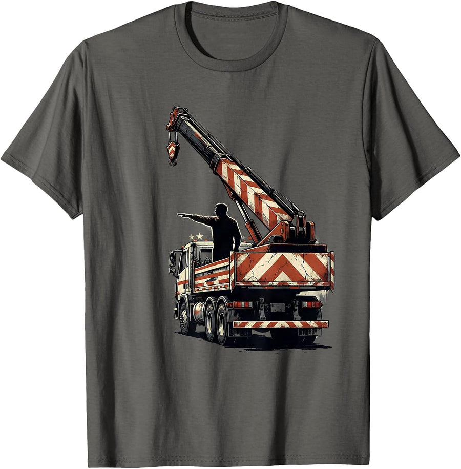 Rear Wrecker Truck Distressed Patriotic Trucker T-Shirt - Asphalt Grey