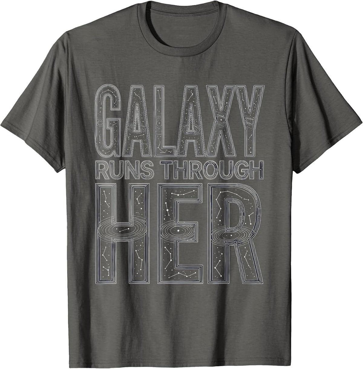 Galaxy Runs Through Her Cosmic Space Design T-Shirt - Asphalt Grey