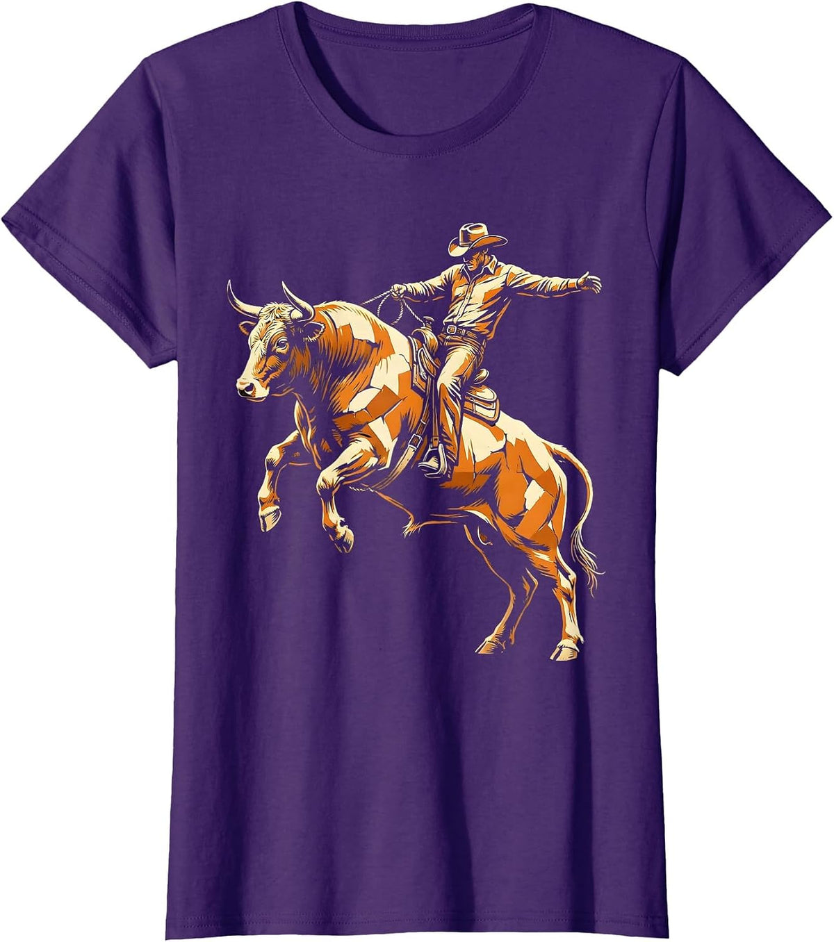 Women's Bull Rider Rodeo Bucking Bull Graphic T-Shirt - Purple