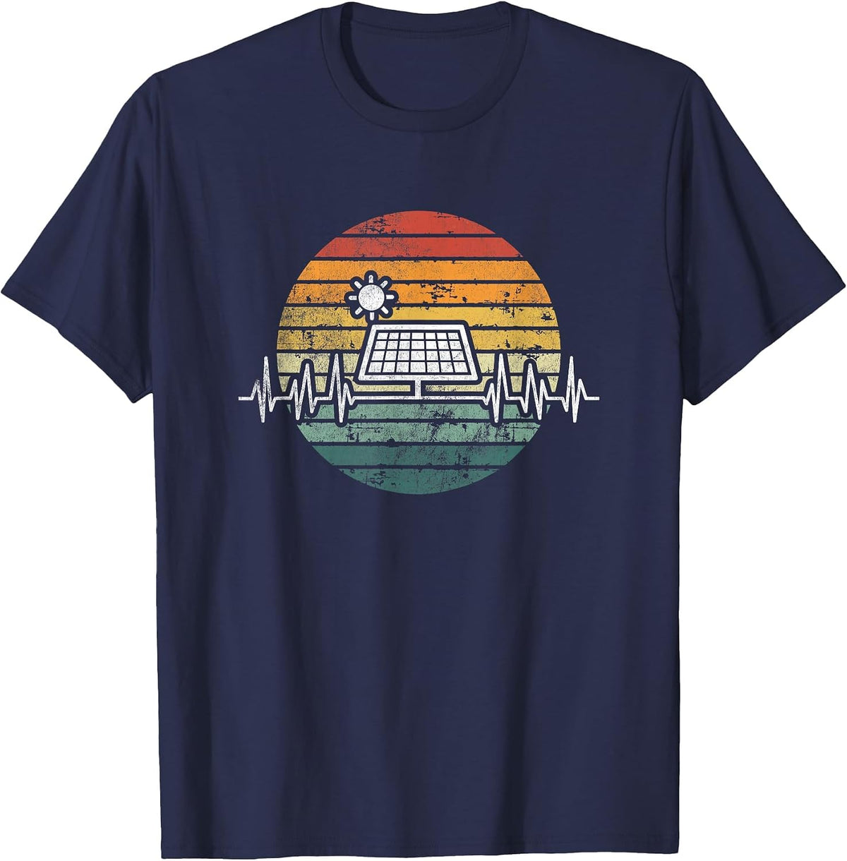 Solar Power Heartbeat Renewable Energy Lover Nature Apparel T-Shirt - Navy Blue