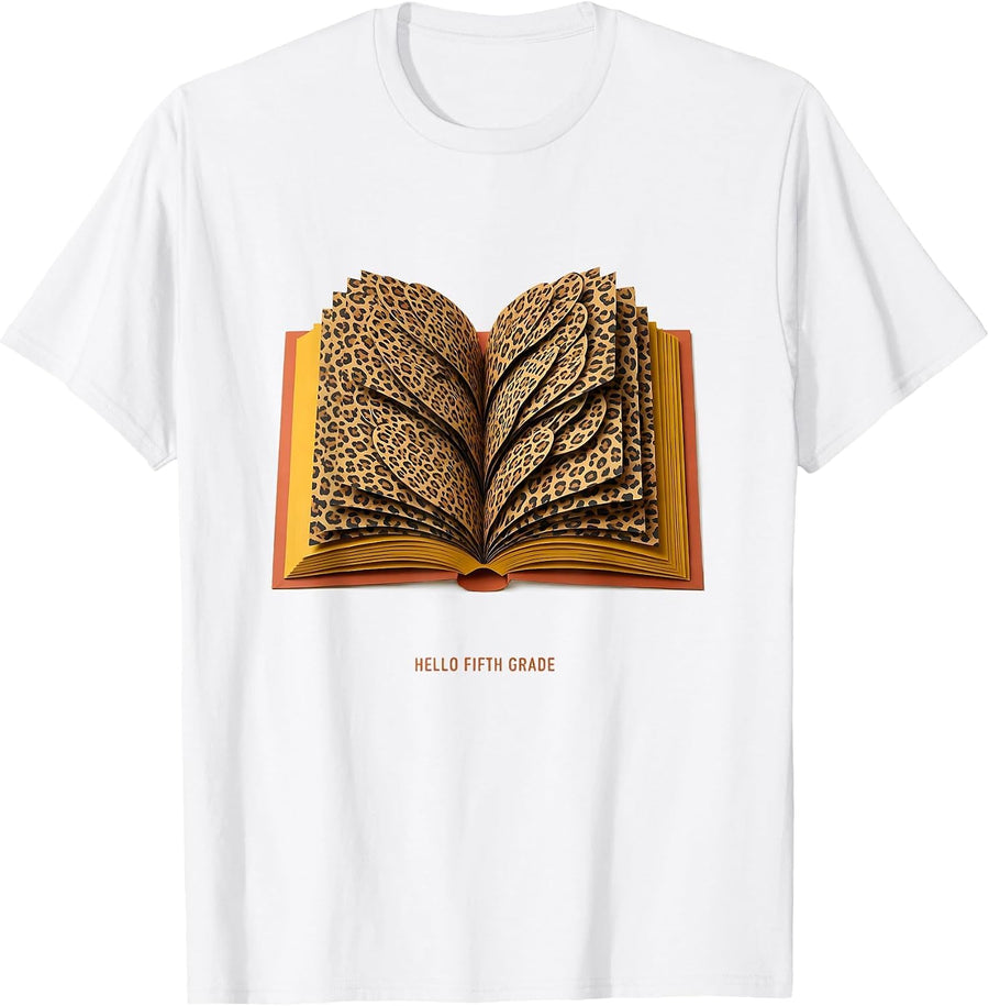 Men's Hello Fifth Grade Leopard Teacher Student Back To School T-Shirt - White