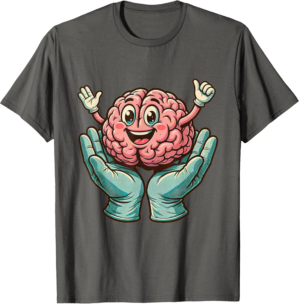 Men's Smiling Brain Surgeon Hands Dark Humor Graphic T-Shirt - Asphalt Grey