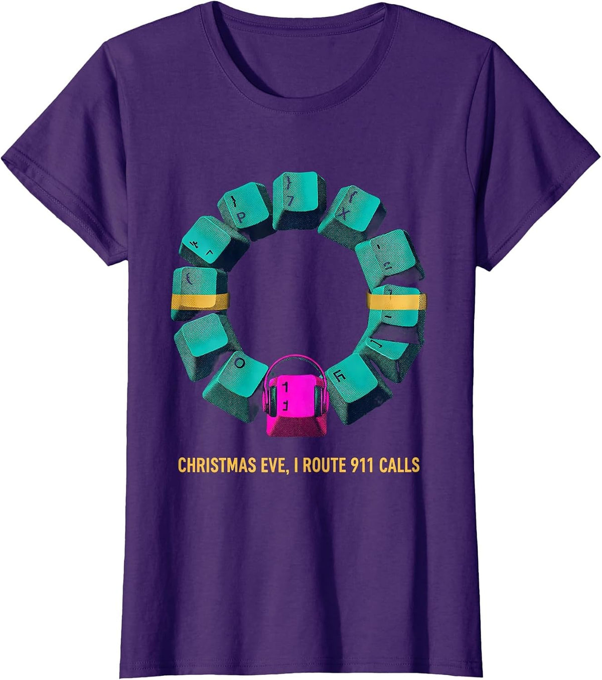 Women's Christmas Eve, I Route 911 Calls Funny 911 Dispatcher T-Shirt - Purple