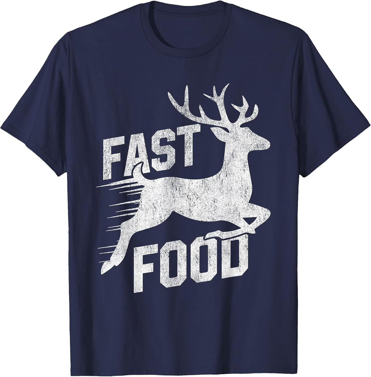 Deer Hunting Funny Hunter Fast Food Funny Running Deer T-Shirt - Navy Blue