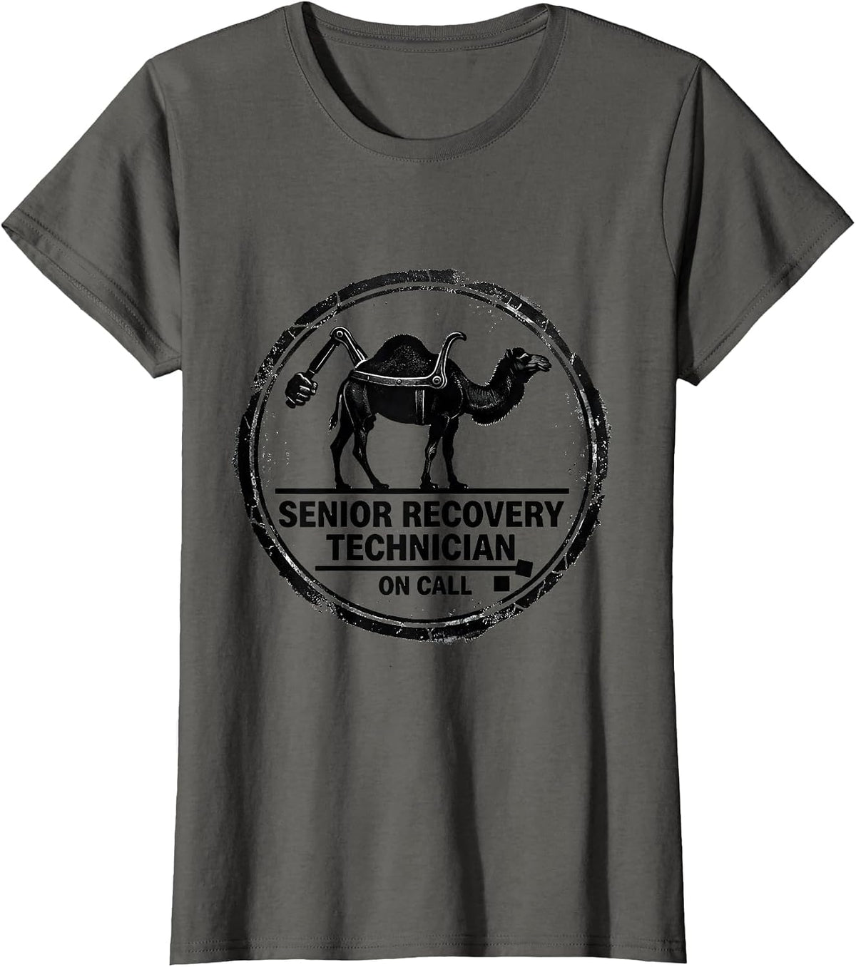 Women's Senior Recovery Technician On Call Raunchy Tow Truck Humor T-Shirt - Asphalt Grey