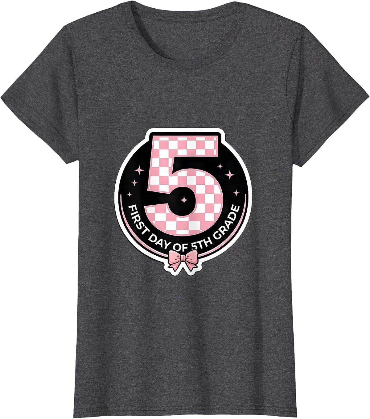 Women's First Day Of 5th Grade Cute Coquette Bow Back To School Girl T-Shirt - Dark Heather Grey