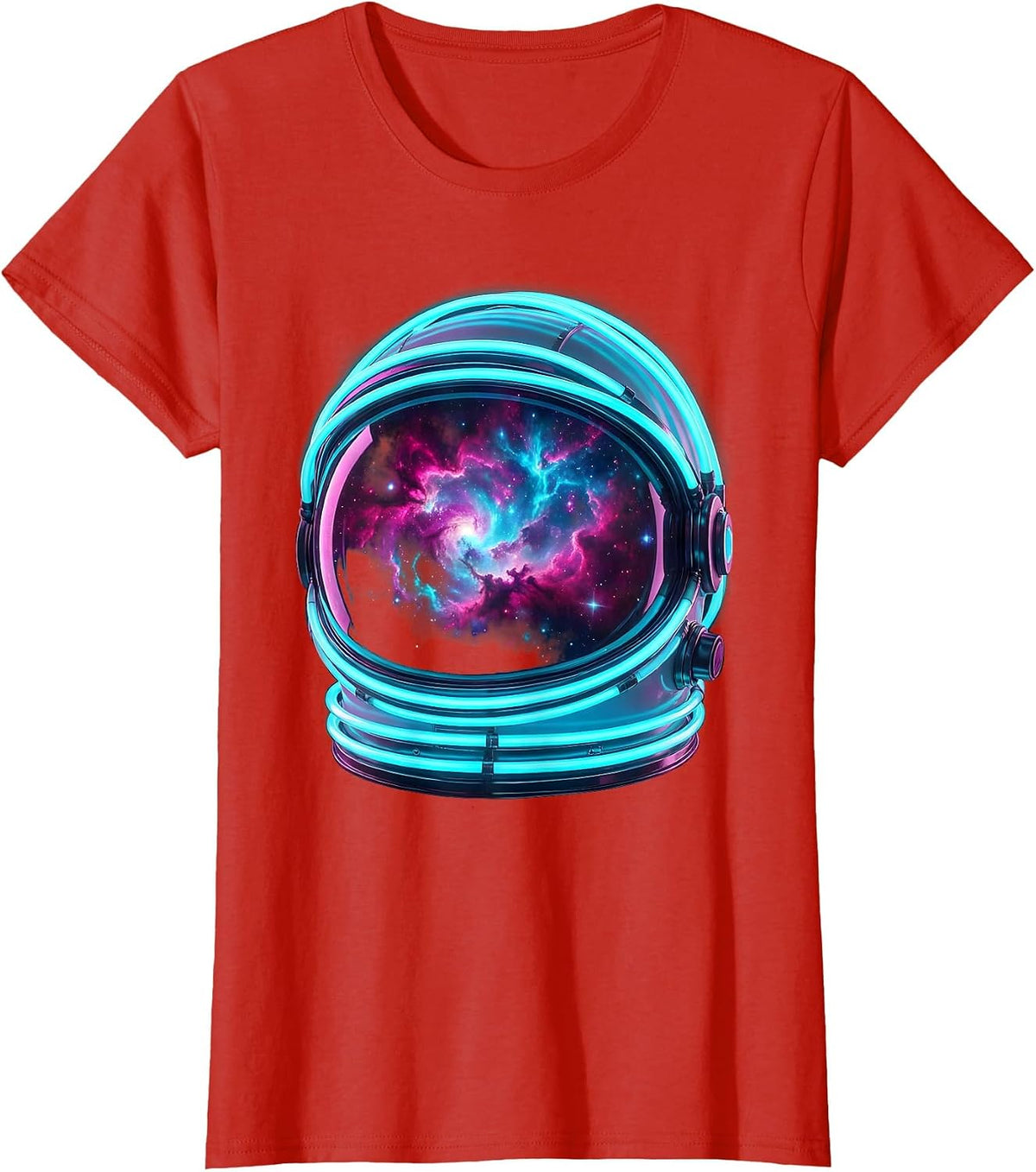 Women's Astronaut Helmet Nebula Reflection Space Art T-Shirt - Red