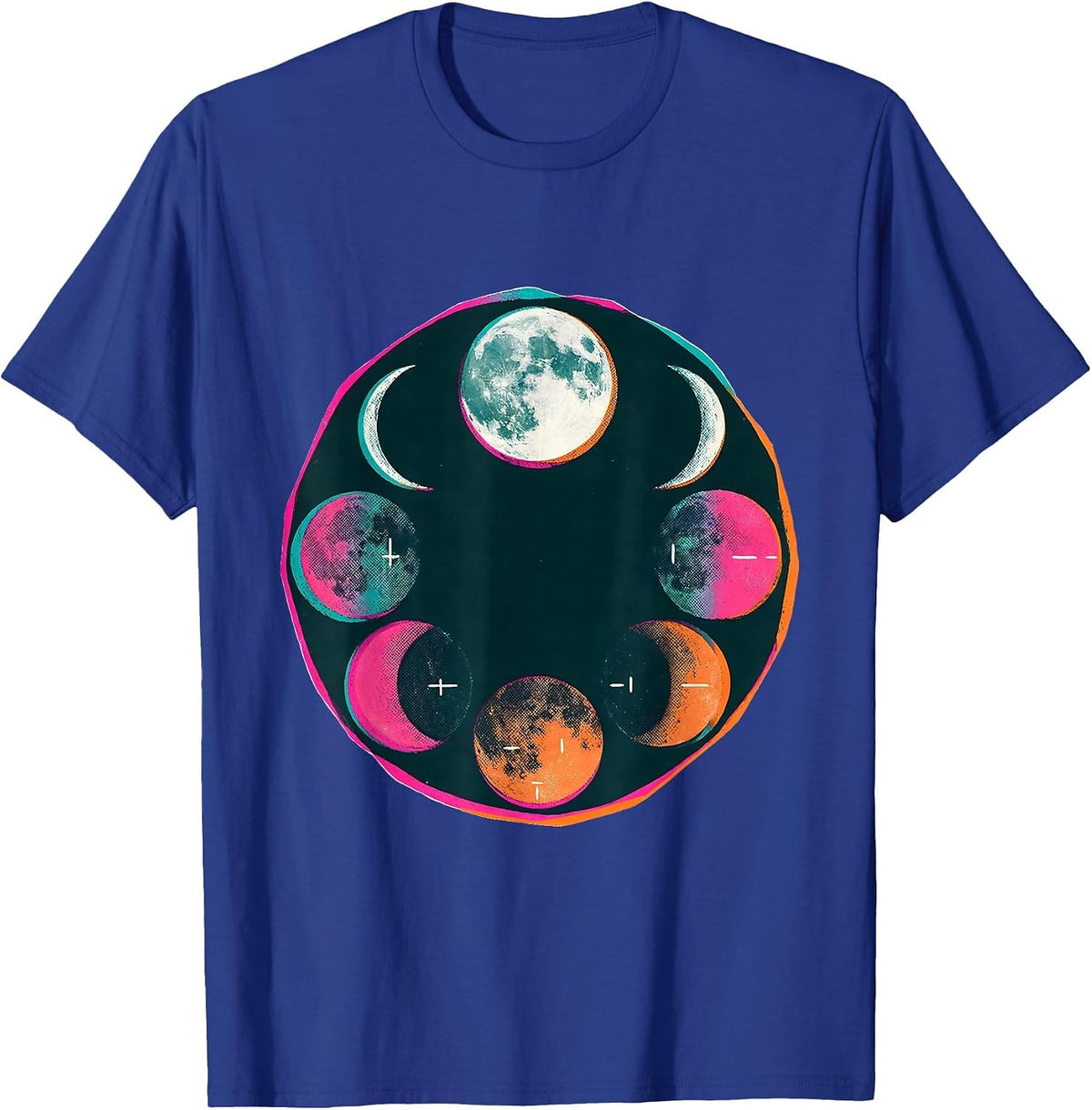 Lunar Phase Badge Astronomy Celestial Enthusiast T-Shirt - Royal Blue