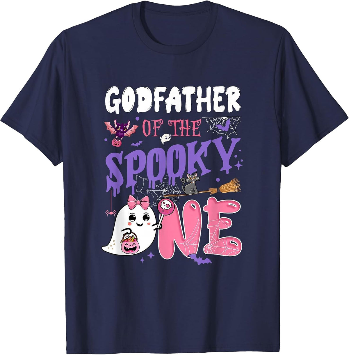 Godfather of The Spooky One 1St Birthday Girl Halloween T-Shirt - Navy Blue