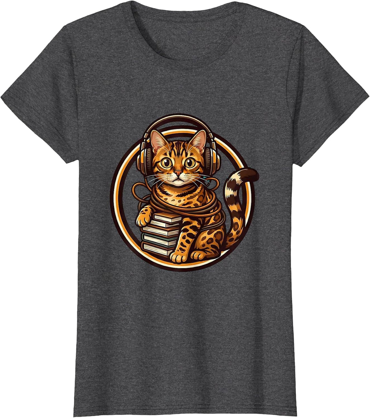 Women's Bengal Cat Back to School Headphone Tangle T-Shirt - Dark Heather Grey