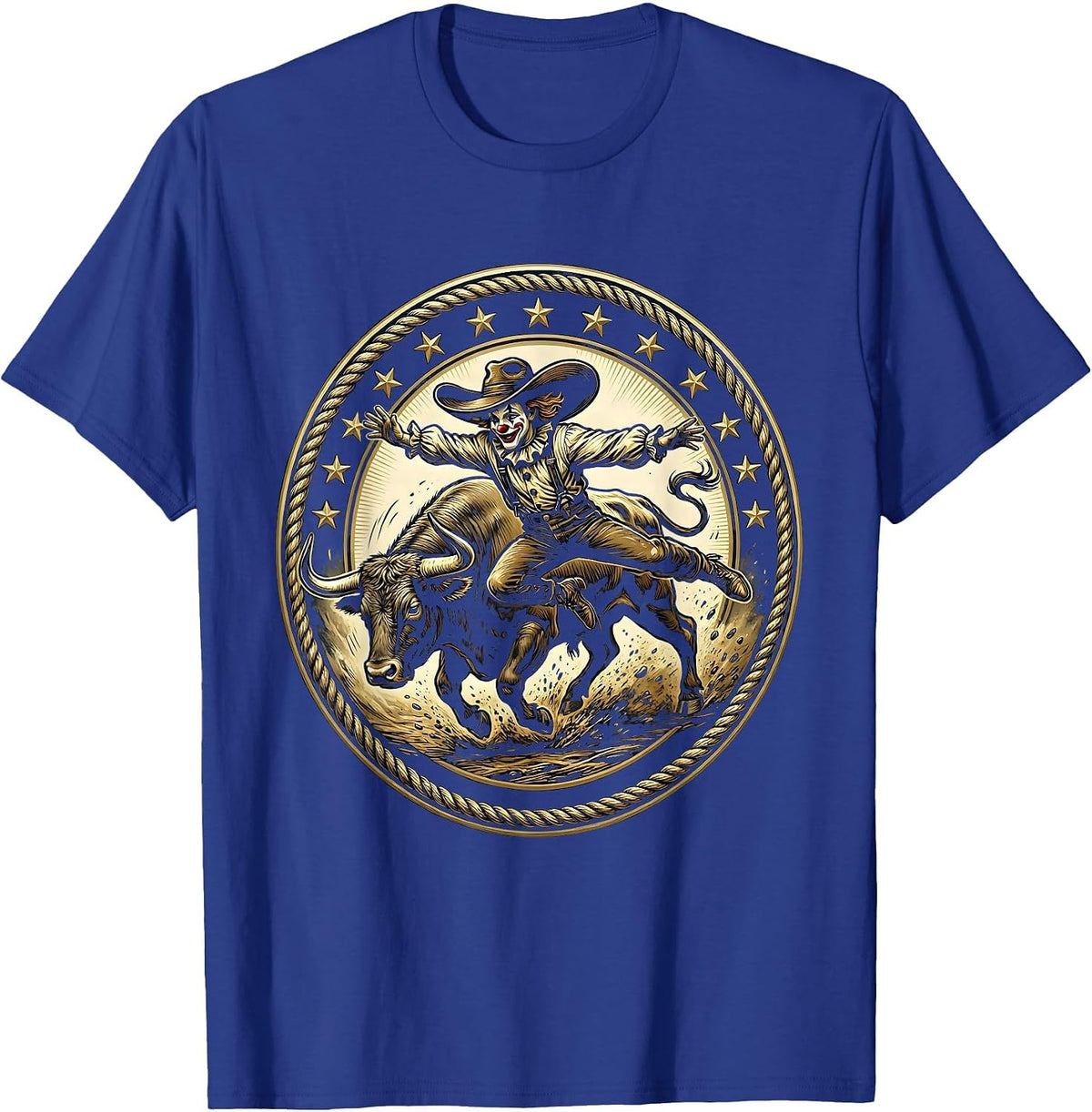 Men's Rodeo Clown Dodging Charging Bull Graphic T-Shirt - Royal Blue